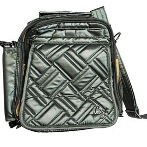 Lug Flapper SE Metallic Olive Green Quilted Crossbody Bag Celestial Lining